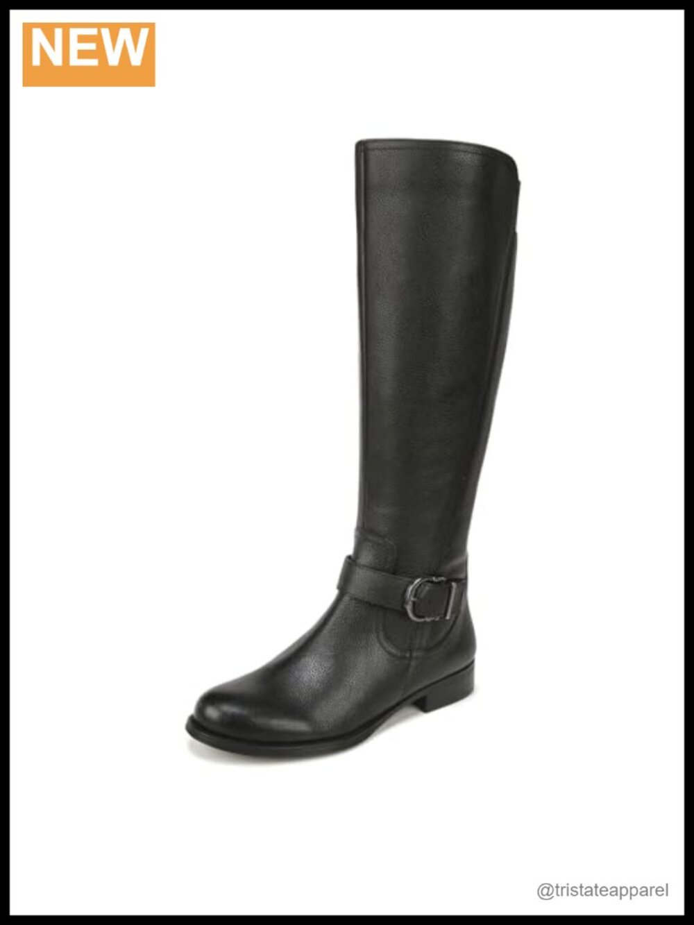 Knee High Leather Boots with Buckle, Wide Calf, Side Zip, Comfortable Block Heel